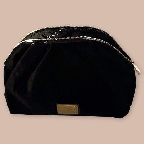 Black-Gold (Velour) Dolce & Gabbana Beauty Large Cosmetic-Makeup Bag - Picture 15 of 16